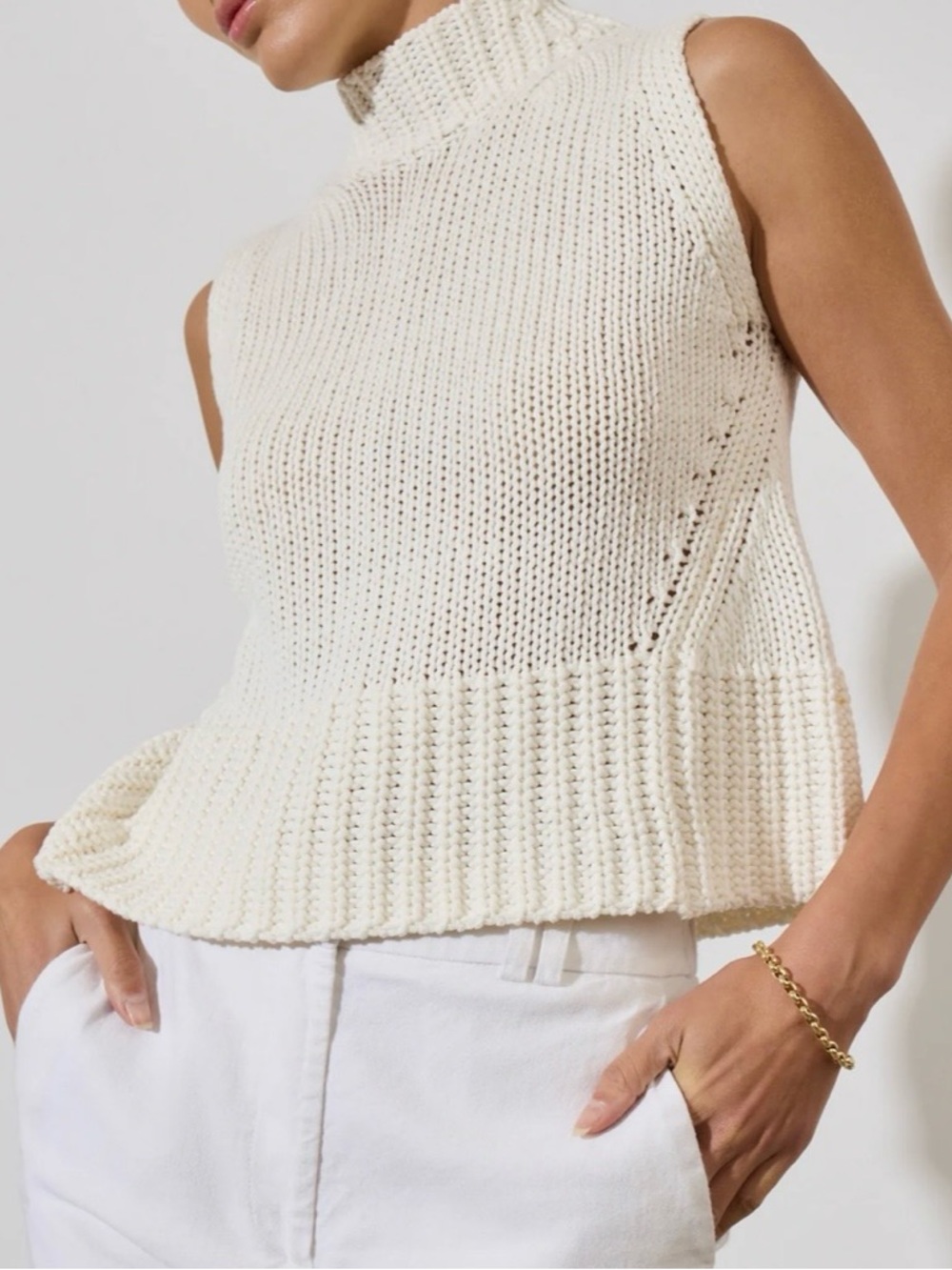 Brochu Walker Joseph White Sleeveless Mock Neck Organic Cotton Knit Shell